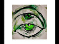 A hand painted art print of a person with an eye on a green wall