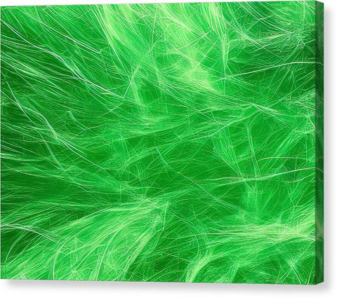 An abstract painting with wood that is covered in green and a green blanket