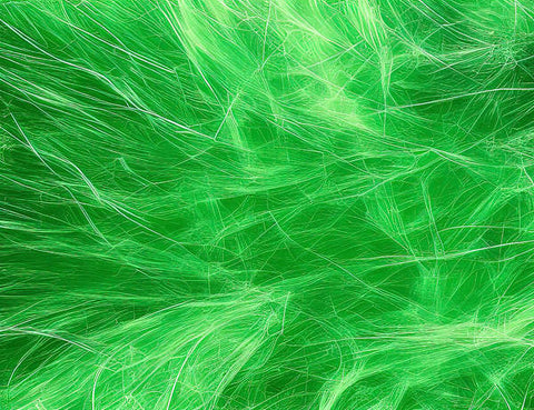 Green carpeting with a green feather duster with strands of paper near a red pillow