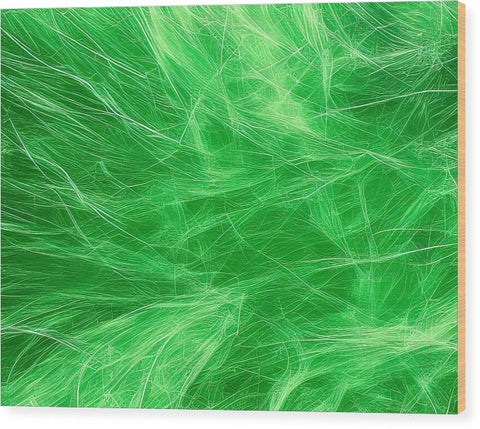 A painting of green fabric with feathers on it.