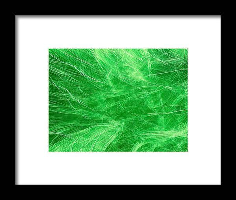 A picture of green grass and green bird feathers in an acrylic frame