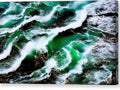The ocean is churning in a greenish water with a black and white background