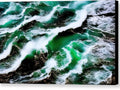The ocean is churning in a greenish water with a black and white background