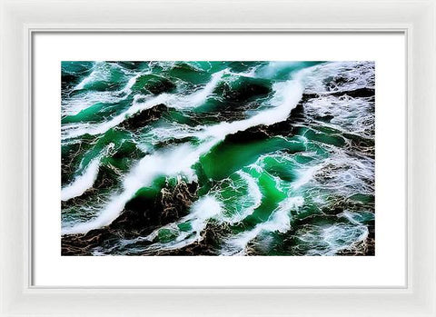 Churning Ocean of Green and White - Framed Print