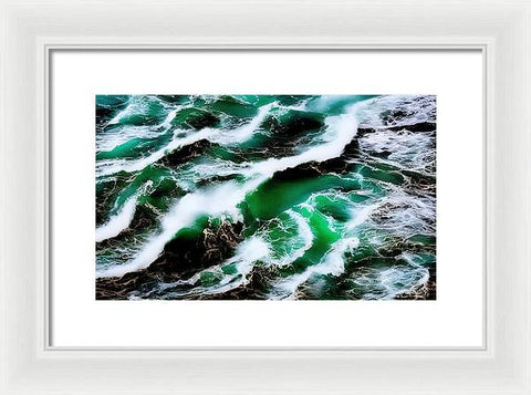 Churning Ocean of Green and White - Framed Print