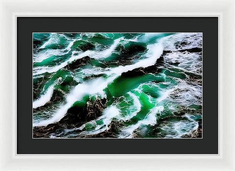 Churning Ocean of Green and White - Framed Print