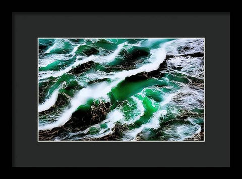 Churning Ocean of Green and White - Framed Print