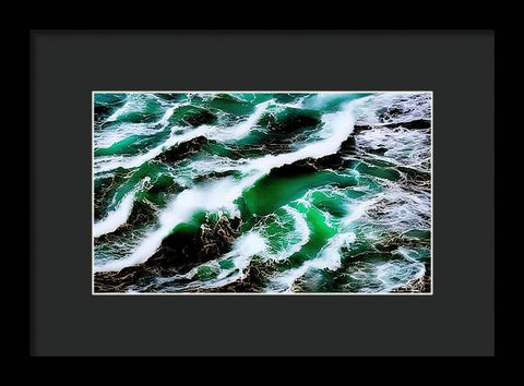 Churning Ocean of Green and White - Framed Print