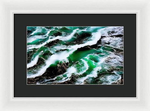 Churning Ocean of Green and White - Framed Print