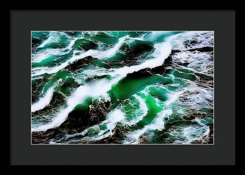 Churning Ocean of Green and White - Framed Print