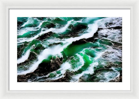 Churning Ocean of Green and White - Framed Print