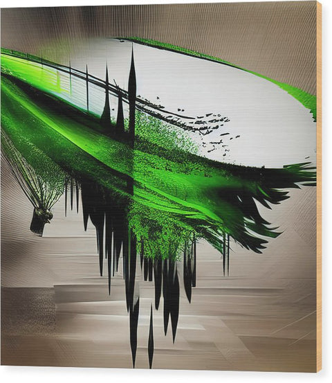 a painting painting covered in spray and painted in green and white