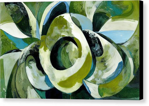 An abstract art print of an onion on top of a large green flower