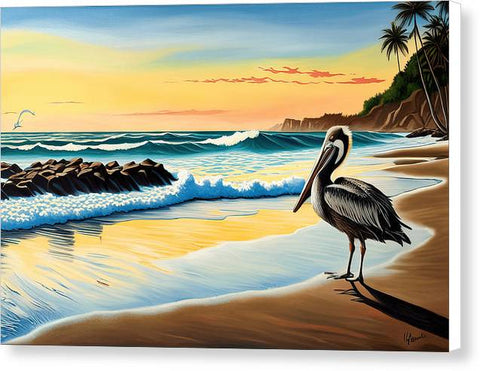 Hawaii Pelican Beach Painting - Serene - Canvas Print