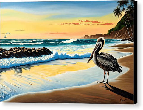 Hawaii Pelican Beach Painting - Serene - Canvas Print