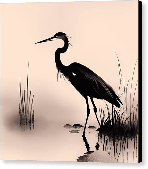 Heron Bird Painting - Ink Art - Canvas Print