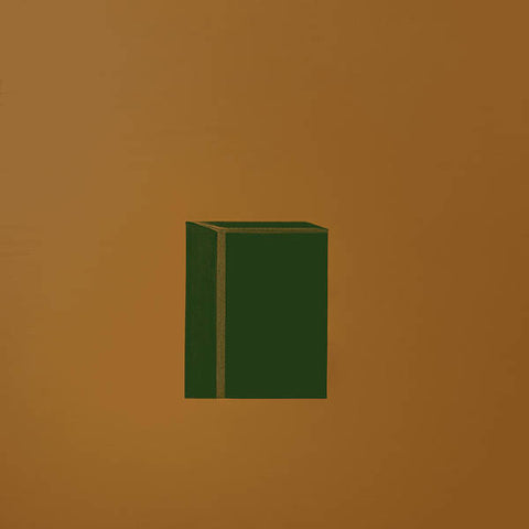A book covered in a paper bag in green leather.