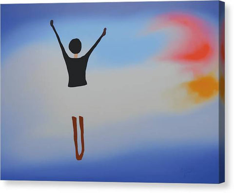 A person jumping at the sky with a board on the wind.