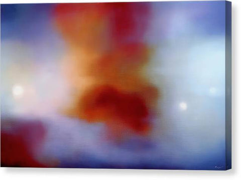 An abstract image of smoke rising in the air next to an abstract painting