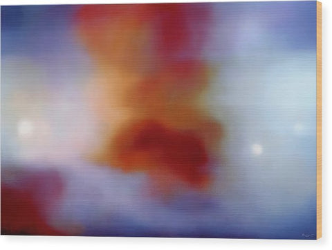 An image of an abstract painting that is pinned to a blanket.