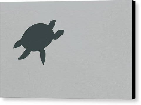 A turtle swimming with a sticker on top of a board