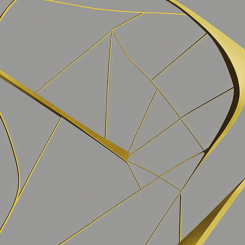 A metal design displayed in a color space with gold circles and some triangles.