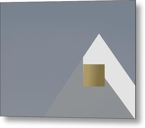 A metal photo of a rectangle with one of the two pieces on it