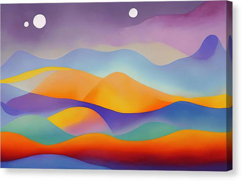 an abstract painting of a mountain range at night with rocks and trees