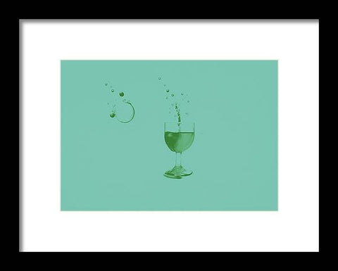 An art print of red wine with green wine glasses on it.