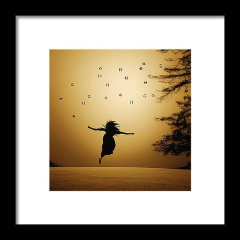 Art Print of girl jumping over a large open sky.