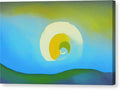 a painting of a wave on top of a white background with a rainbow behind it