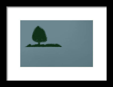 a small tree is a bright green tree on a flat land below a cloud topped lake