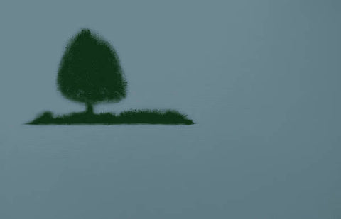 A tall tree sits next to a lake on top of tall grass.