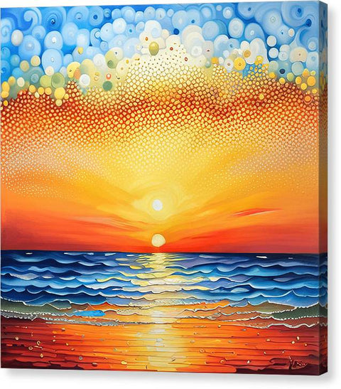 Modern Vibrant Abstract Pointallism Beach Painting  - Canvas Print
