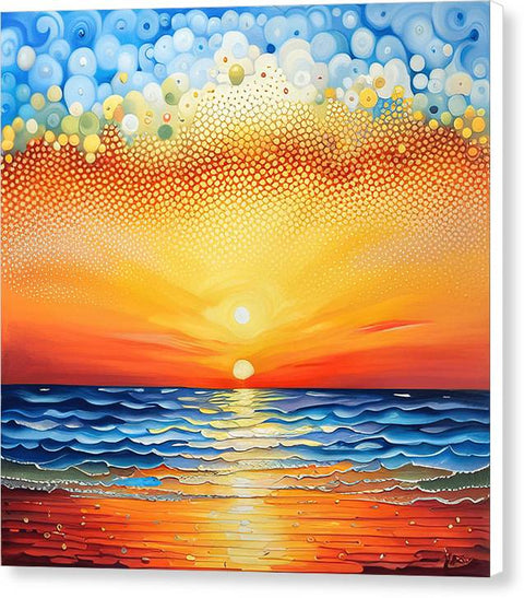 Modern Vibrant Abstract Pointallism Beach Painting  - Canvas Print