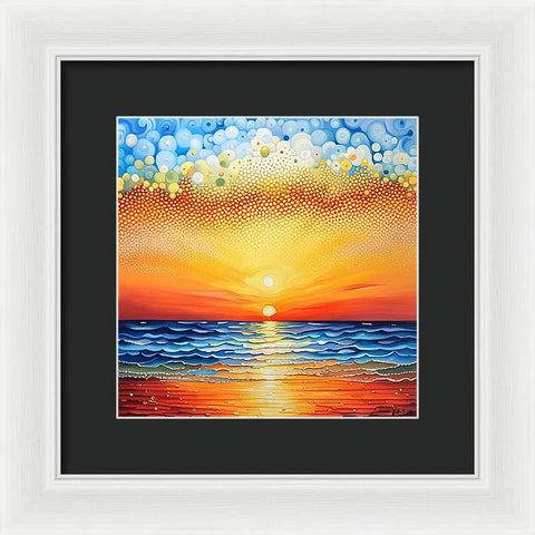 Modern Vibrant Abstract Pointallism Beach Painting  - Framed Print