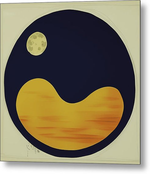 A clock and ball in the moon in an art style framed mural.