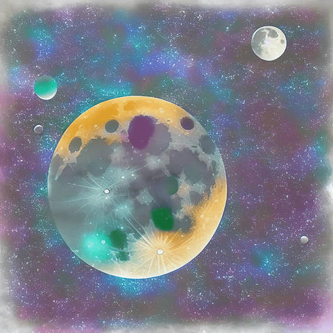 A pair of tall lights on moon and cloud of various colors.