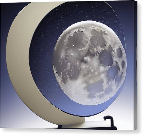 A clock is displayed on a desktop computer near a display of a moon.