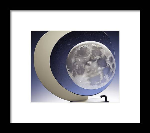 a round window with a wall mounted clock hanging on it that has a big moon and