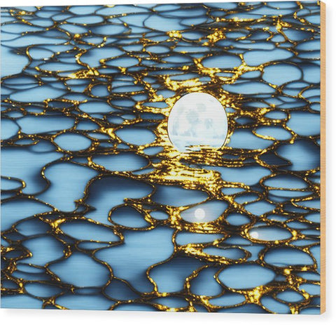 Art print on paper towel on metal foil sitting on ocean floor.