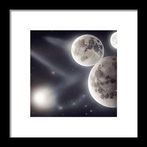 A full moon in the sky in black and white color painting.