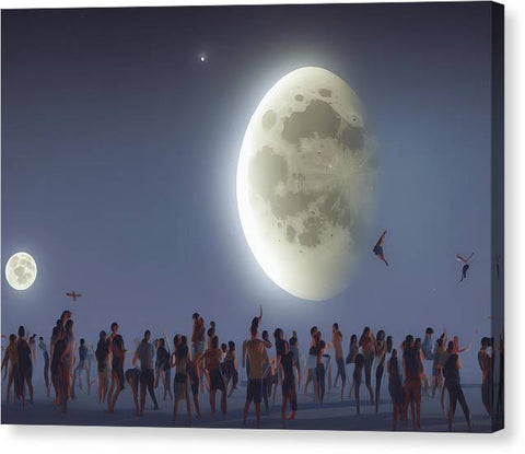 Art print depicting the moon while walking down the beach.