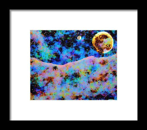 Art print of an image of a bright white moon, sitting on top of an eas