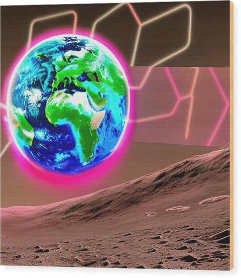 An image of earth is shown on a computer screen on top of a poster.