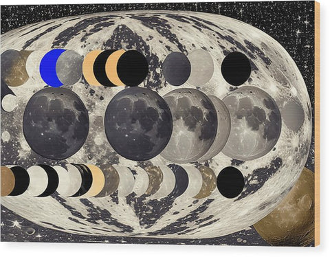 A collage with an image of planets, eclipses, stars, planets and moons