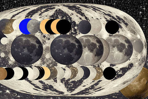 A collage of a picture of several different planets and moons.