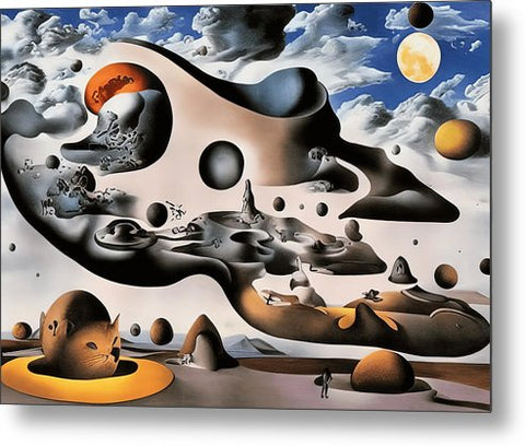 Dali has painted a painting of planets and animals in their clouds covered in water.