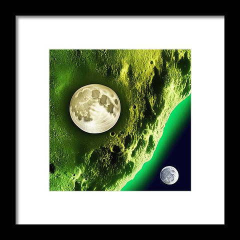 Art print of moon from a very large moon sitting in front of a large building.