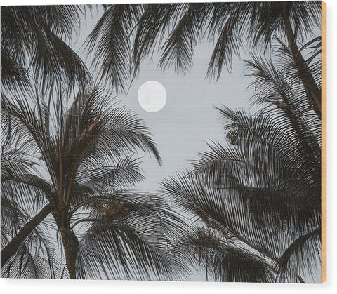 A place mat with a black and white photo of a palm trees on the background.